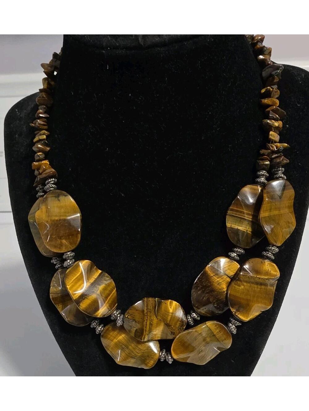 Chunky Natural Large Bead Yellow Tiger's Eye Gems Carved Beads Pendant Necklace